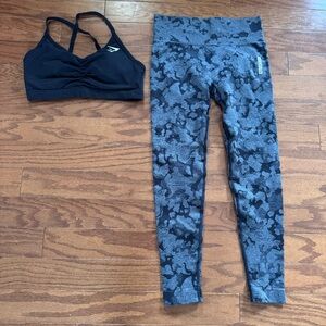 Gymshark Camo Seamless Leggings & Sports Bra Set Gray Black Size M Activewear
